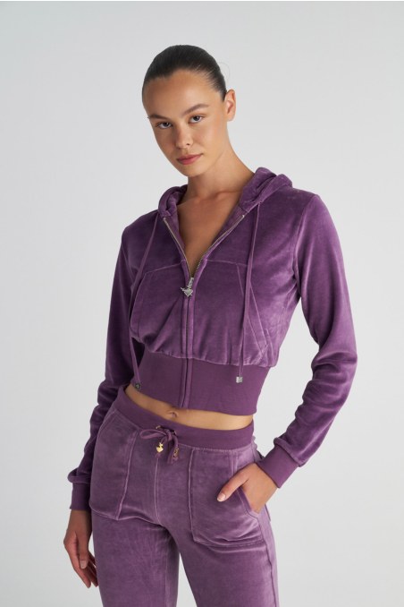CROPPED HOODED VELOUR JACKET-25833003-947