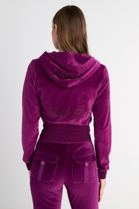 CROPPED HOODED VELOUR JACKET WITH STRASS ON THE HOOD AND BACK-25833177-824
