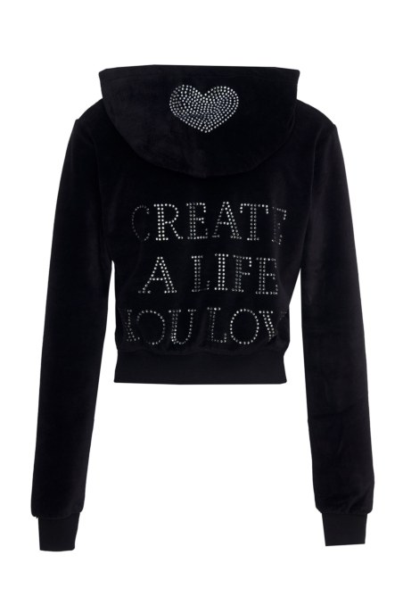 HOODED VELOUR JACKET WITH STRASS ON THE HOOD AND BACK-25833212-110