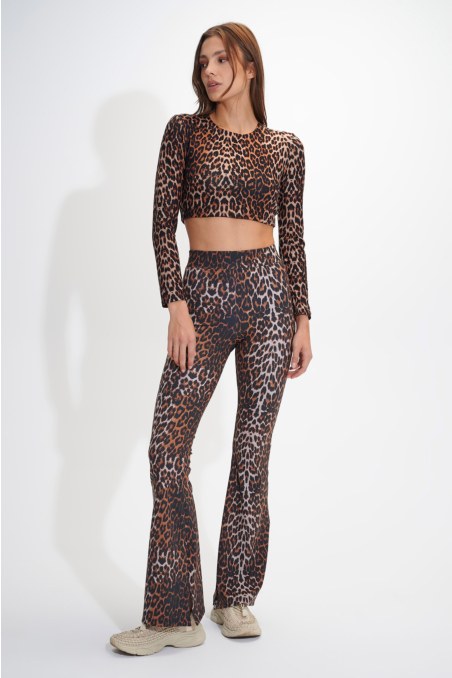 LEOPARD PRINT HIGH-WAISTED FLARED SPORTS LEGGINGS/PANTS-25841119-301