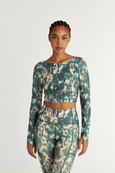 TIE-DYE PRINTED SPORTS CROP TOP WITH THUMB DETAILS-25868049-414