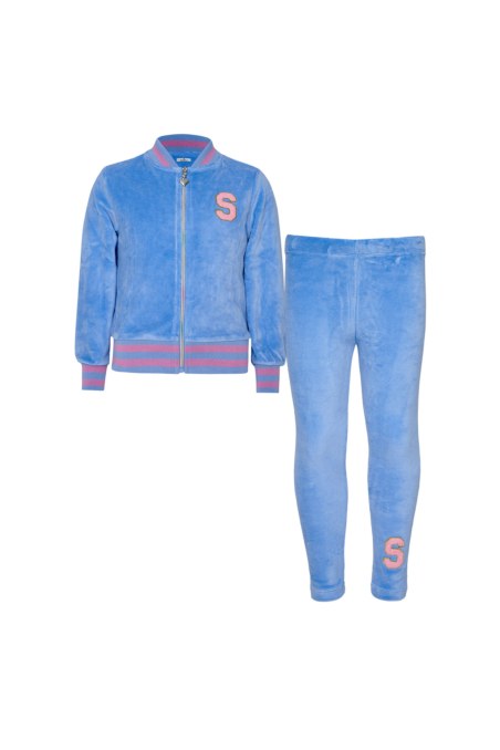TWO-TONE STYLED SUPER SOFT VELOUR TRACKSUIT SET FOR GIRLS WITH RAINBOW ZIPPER-26618012-421