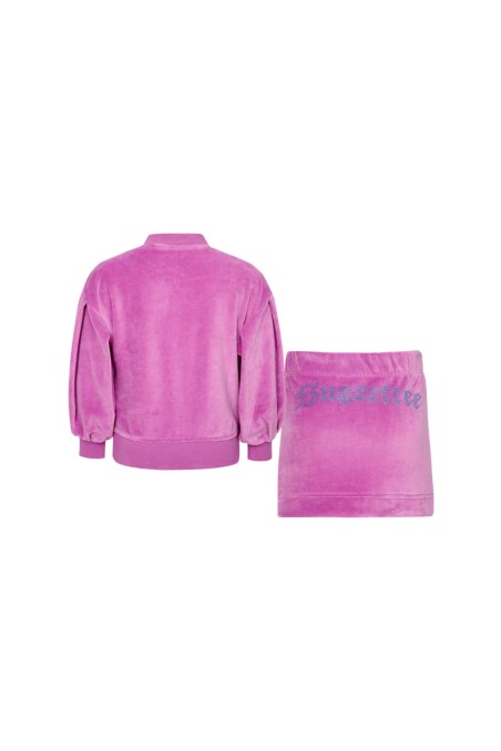 VELOUR JACKET/SKIRT SET FOR GIRLS WITH STRASS EMBELLISHMENT AND RAINBOW ZIPPER-26618014-700