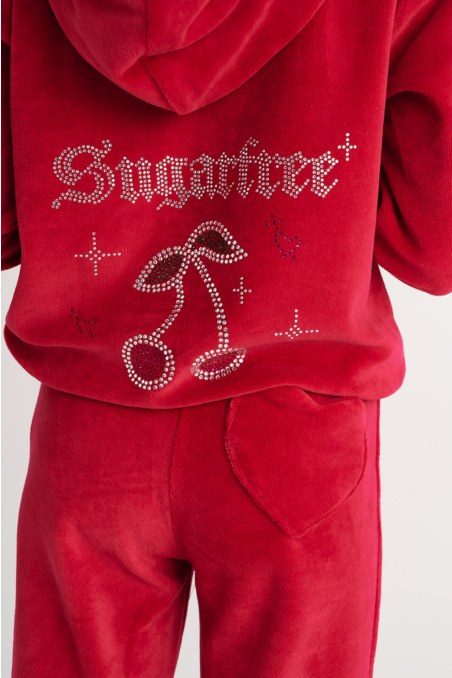 STRASS EMBELLISHED VELOUR TRACK SET FOR GIRLS WITH RAINBOW ZIPPER-26618015-857