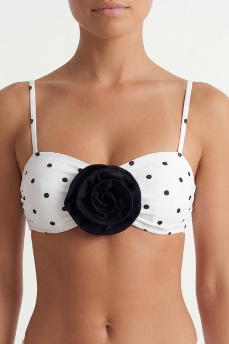 POLKA DOT STRAPLESS BIKINI TOP WITH DETACHABLE FLORAL CORSAGE-26801028-102