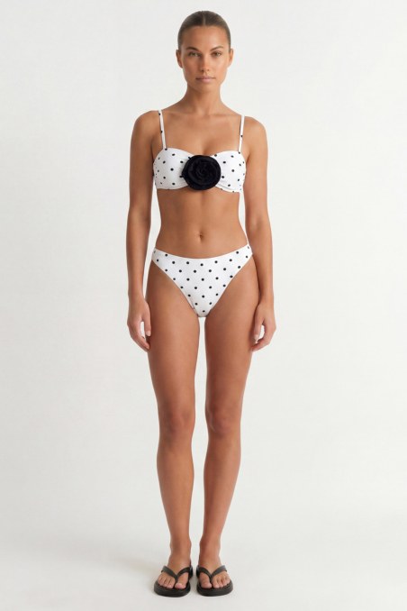POLKA DOT STRAPLESS BIKINI TOP WITH DETACHABLE FLORAL CORSAGE-26801028-102