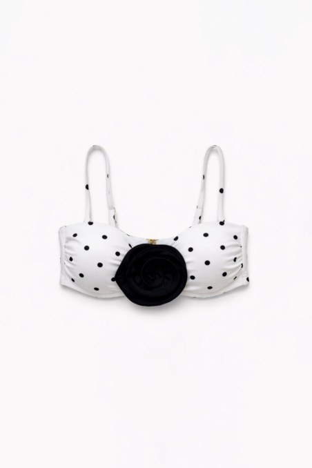 POLKA DOT STRAPLESS BIKINI TOP WITH DETACHABLE FLORAL CORSAGE-26801028-102