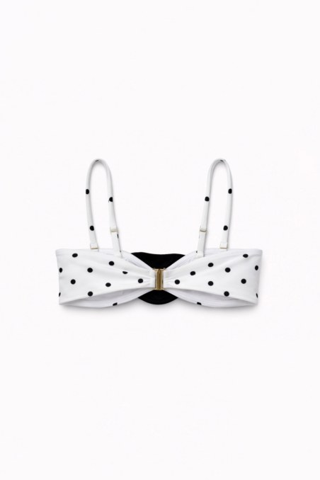 POLKA DOT STRAPLESS BIKINI TOP WITH DETACHABLE FLORAL CORSAGE-26801028-102