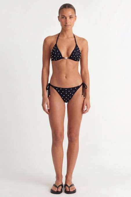 FAUX PEARL-EMBELLISHED SWIMWEAR TRIANGLE BIKINI TOP-26801047-110