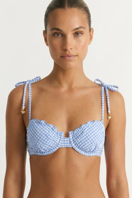 GINGHAM PRINT UNDERWIRED SWIMWEAR BIKINI TOP-26801076-444