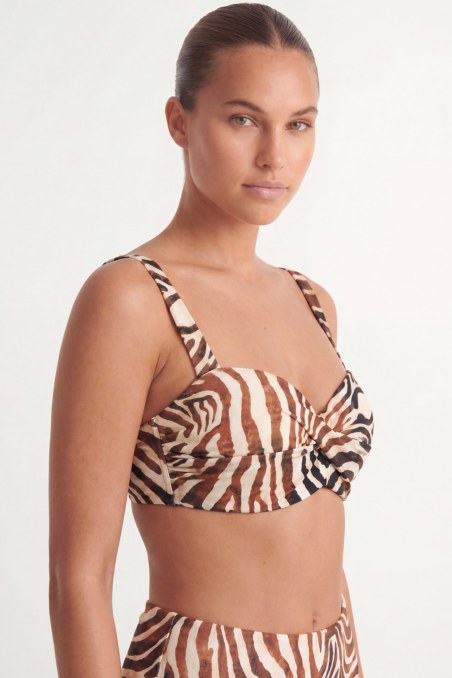 ZEBRA PRINTED TWIST BANDEAU SWIMWEAR BIKINI TOP IN CUP D-26801104D-310