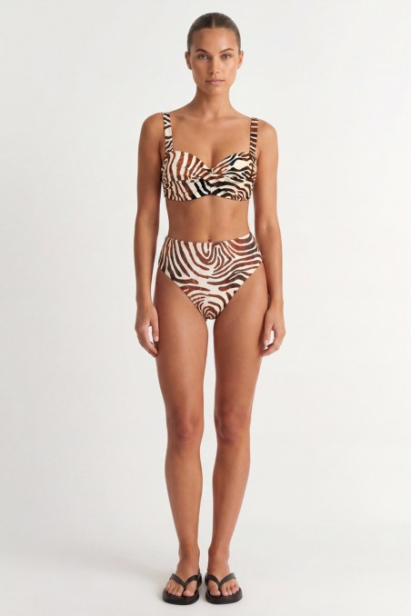 ZEBRA PRINTED TWIST BANDEAU SWIMWEAR BIKINI TOP IN CUP D-26801104D-310