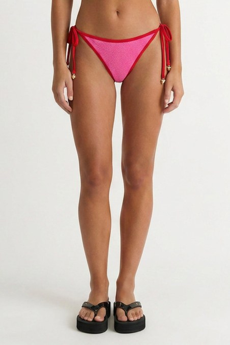 TWO-TONE CRINKLED SWIMWEAR TIE-SIDE BIKINI SLIP-26802137-629
