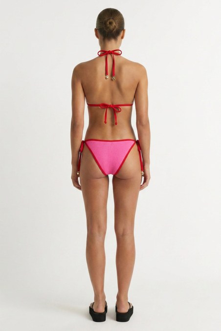 TWO-TONE CRINKLED SWIMWEAR TIE-SIDE BIKINI SLIP-26802137-629