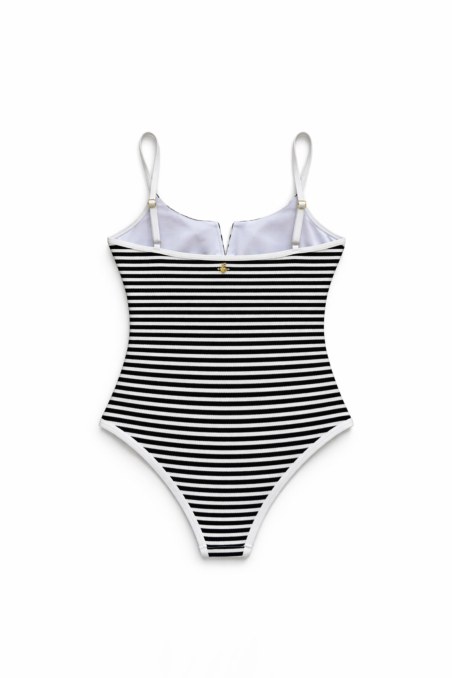 STRIPED ONEPIECE SUIMSUIT WITH 'V' NECKLINE-26804026-102