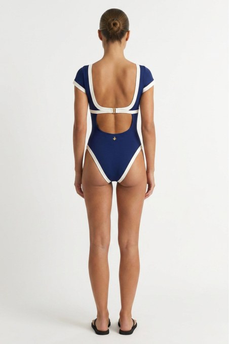 TWO-TONE SHORT-SLEEVED ONEPIECE SWIMSUIT WITH OPEN BACK-26804086-426