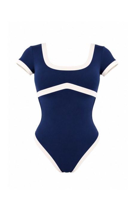 TWO-TONE SHORT-SLEEVED ONEPIECE SWIMSUIT WITH OPEN BACK-26804086-426