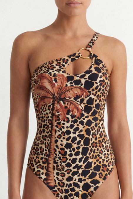 ANIMAL PRINTED ONE SHOULDER ONEPIECE SWIMSUIT-26804100-311