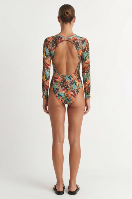 FLORAL PRINTED LONG-SLEEVED ONEPIECE SWIMSUIT-26804115-847