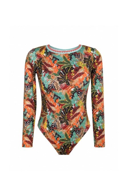 FLORAL PRINTED LONG-SLEEVED ONEPIECE SWIMSUIT-26804115-847