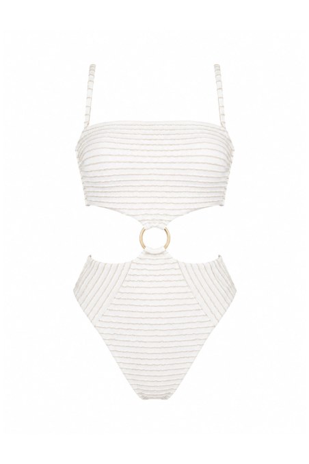 STRIPED STRAPLESS ONEPIECE SWIMSUIT WITH GOLD THREAD DETAIL-26804123-102