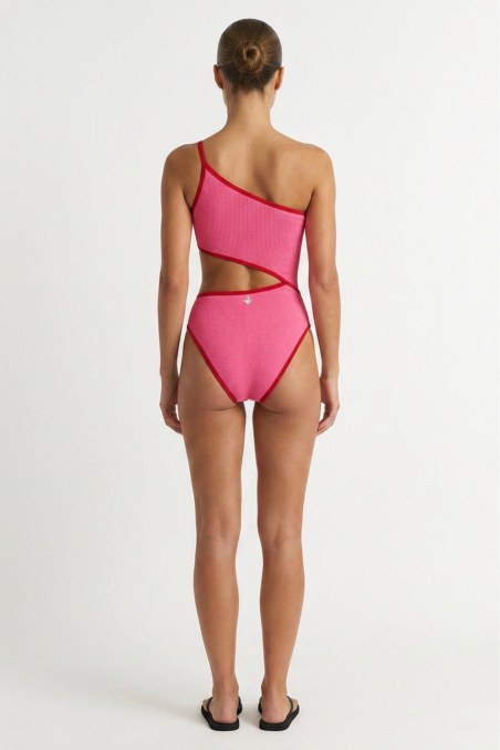 TWO-TONE CRINKLED ONE SHOULDER ONEPIECE SWIMSUIT-26804137-629