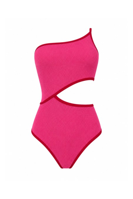 TWO-TONE CRINKLED ONE SHOULDER ONEPIECE SWIMSUIT-26804137-629