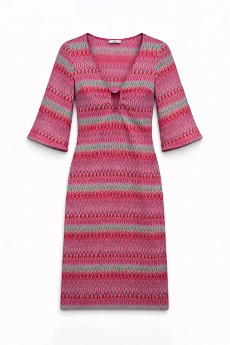 SEMI-SHEER MAXI CROCHET DRESS/KAFTAN WITH 3/4 SLEEVES-26805043-529