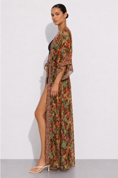 SEMI-SHEER BELTED WRAP MAXI DRESS/KAFTAN-26805062-847