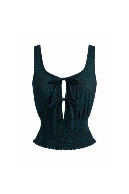 PRINTED SEMI-SHEER SLEEVELESS TOP WITH FRONT TIE DETAIL-26806033-403