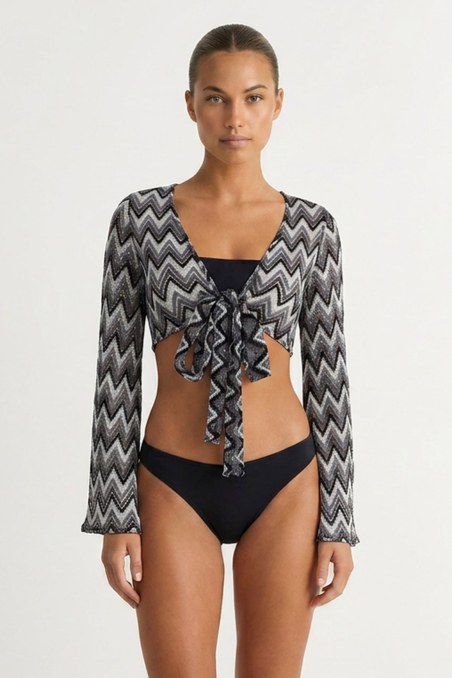 PATTERNED CROCHET LONG-SLEEVED TOP WITH FRONT TIE DETAIL-26806045-203
