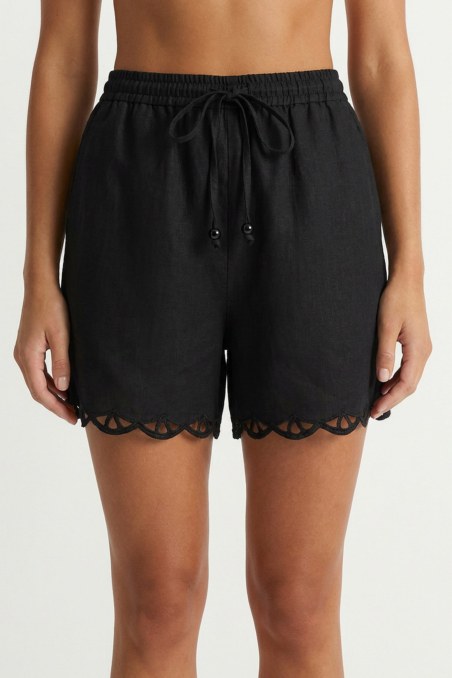 SEMI-SHEER BRODERIE HIGH WAISTED SHORTS-26810032-110