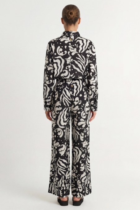 BLACK AND WHITE PRINTED HIGH-WAISTED WIDE LEG PANTS-26811035-110