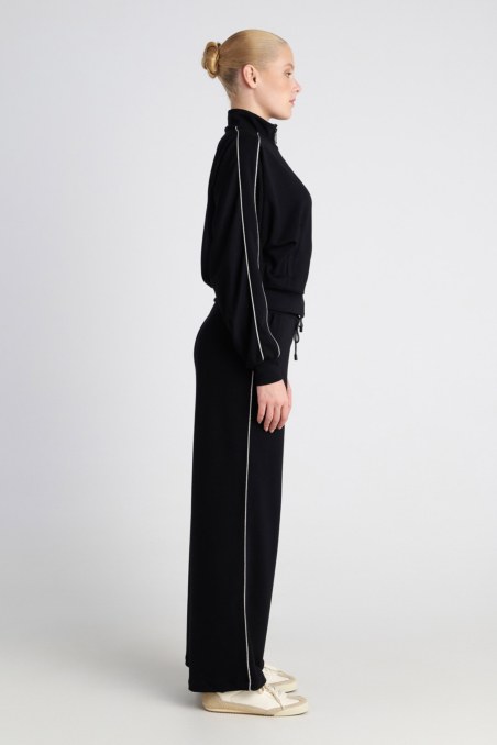CONTRAST PIPING HIGH WAISTED SOFT LIGHT TOUCH WIDE LEG PANTS-26811043-110