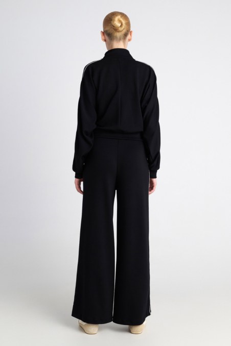 CONTRAST PIPING HIGH WAISTED SOFT LIGHT TOUCH WIDE LEG PANTS-26811043-110