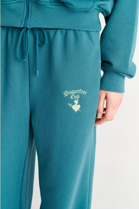 HIGH WAISTED FLARED COTTON PANTS WITH EMBROIDERED DETAIL-26811061-414