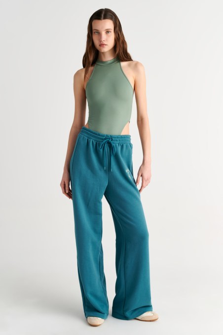 HIGH WAISTED FLARED COTTON PANTS WITH EMBROIDERED DETAIL-26811061-414