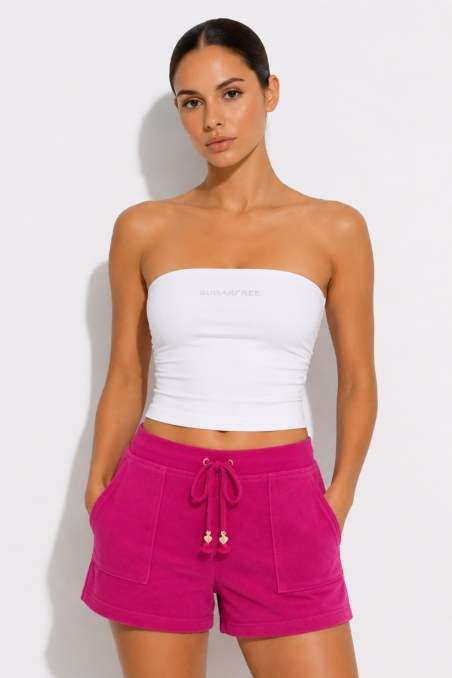 STRASS EMBELLISHED STRAPLESS MONOCHROME CROPPED TOP-26812030-100