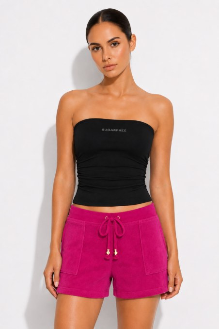STRASS EMBELLISHED STRAPLESS MONOCHROME CROPPED TOP-26812030-110