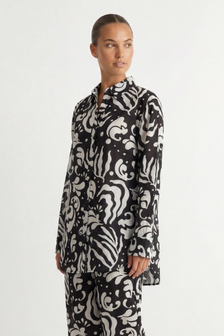 BLACK AND WHITE PRINTED SEMI-SHEER COTTON SHIRT-26812035-110
