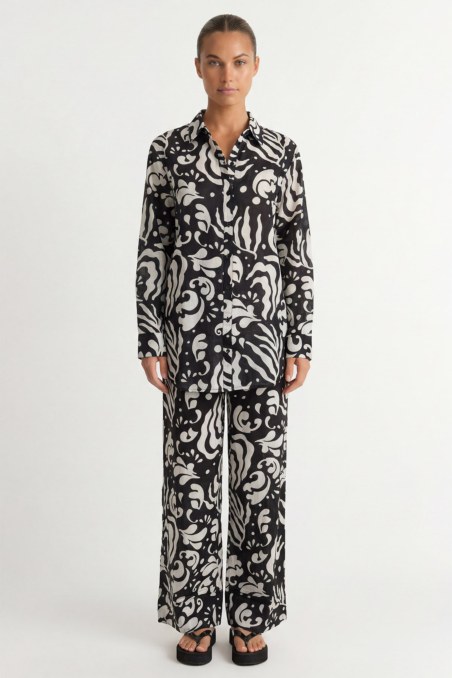 BLACK AND WHITE PRINTED SEMI-SHEER COTTON SHIRT-26812035-110