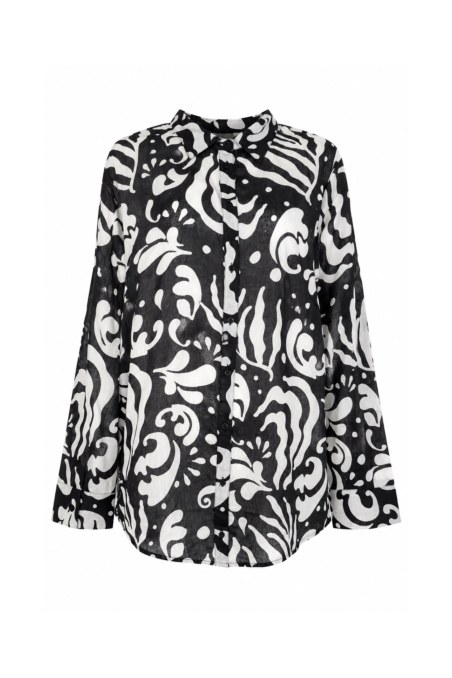 BLACK AND WHITE PRINTED SEMI-SHEER COTTON SHIRT-26812035-110