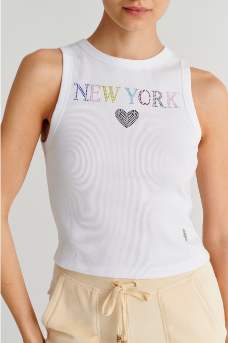 STRASS EMBELLISHED SLEEVELESS RIBBED TOP-26812050-100
