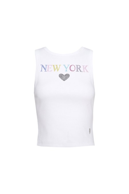 STRASS EMBELLISHED SLEEVELESS RIBBED TOP-26812050-100