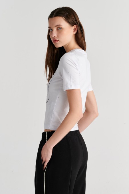 STRASS EMBELLISHED COTTON T-SHIRT-26812051-100