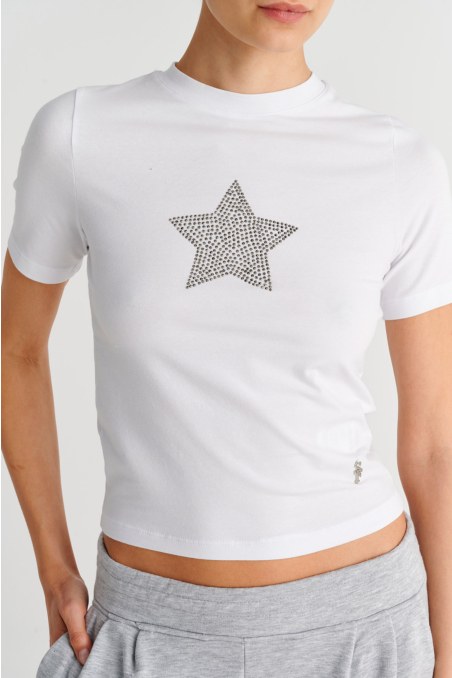 STRASS EMBELLISHED COTTON T-SHIRT WITH STAR PRINT-26812052-100