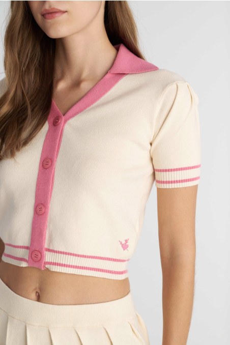 SHORT-SLEEVED KNITTED POLO TOP-26812058-102