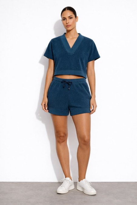 MONOCHROME TERRY TOP WITH 'V' NECKLINE-26812069-414