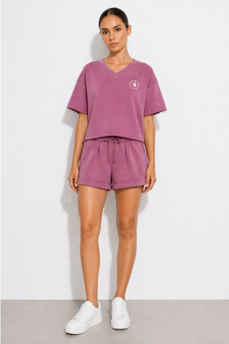 MONOCHROME COTTON TOP WITH 'V' NECKLINE-26812081-815