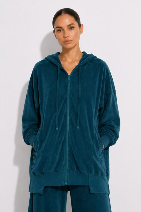 EMBOSSED PRINT OVERSIZED TERRY HOODED JACKET-26813070-414